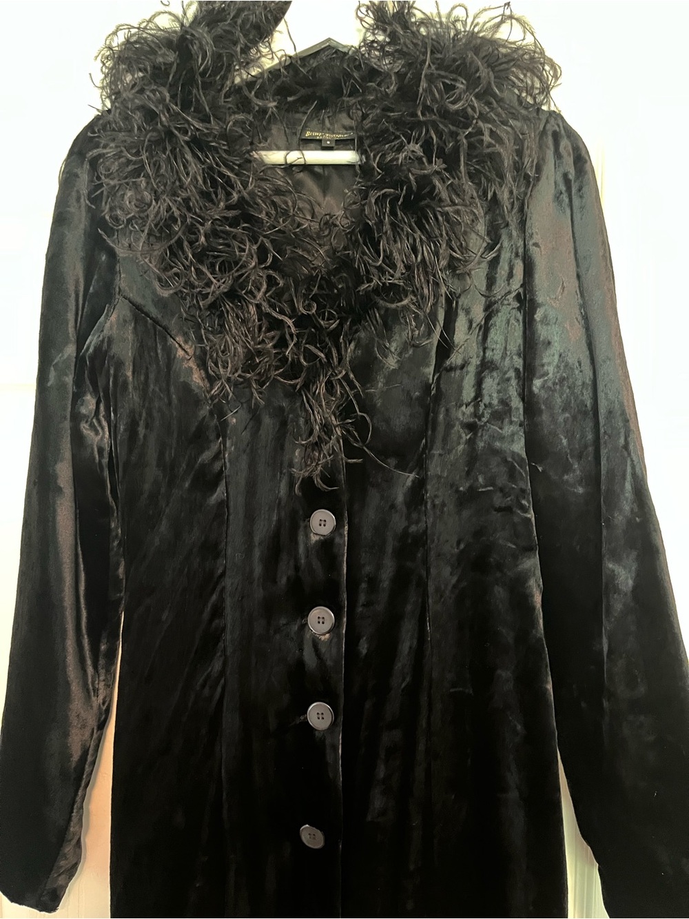 Vintage Betsey Johnson Black Velvet and Ostrich Coat - Picture 3 of 5
